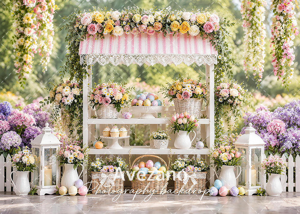 Avezano Pink Floral Easter Market Stall Photography Backdrop