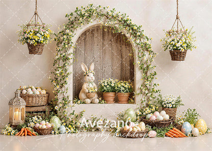 Avezano Rustic Arch Daisy Bunny Easter Photography Backdrop