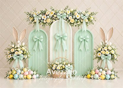 Avezano Mint Green Easter Arch Bunny Floral Egg Photography Backdrop