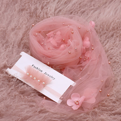 Avezano Newborn Chiffon Wrap With Pearl Headpiece Photography Prop Set