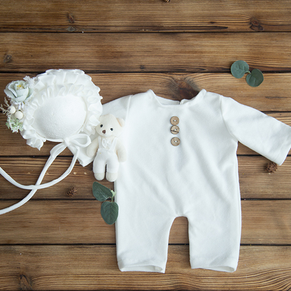 Avezano Newborn Romper Floral Hat and Bear Doll Photo Prop Set