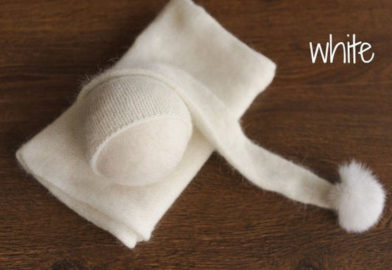 Avezano Newborn Knit Stretch Swaddle with Pom Pom Hat Photography Props