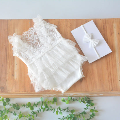 Avezano Newborn Ruffled Lace Romper Photoshoot Outfit