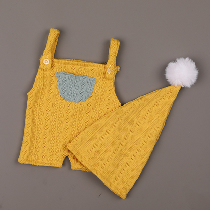 Avezano Newborn Knitted Outfit Two Piece Suspender Pants Set