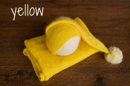 Avezano Newborn Knit Stretch Swaddle with Pom Pom Hat Photography Props