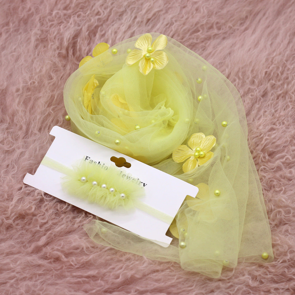 Avezano Newborn Chiffon Wrap With Pearl Headpiece Photography Prop Set