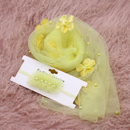 Avezano Newborn Chiffon Wrap With Pearl Headpiece Photography Prop Set