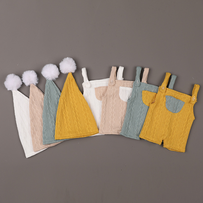 Avezano Newborn Knitted Outfit Two Piece Suspender Pants Set