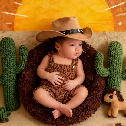 Avezano Western Cowboy Knit Suspender Pants Newborn Photo Outfit