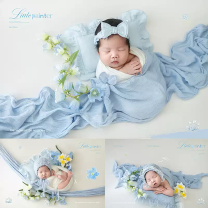 Avezano Newborn Blue Swaddle and Hat Photography Props Set