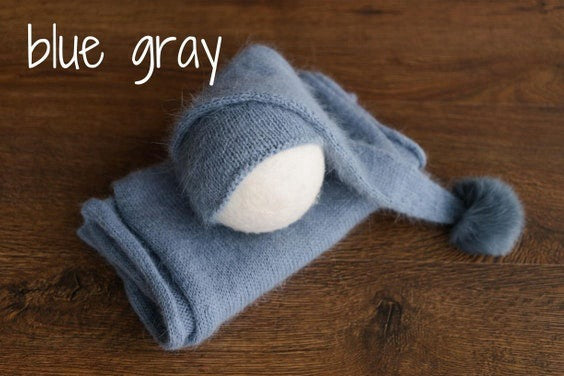 Avezano Newborn Knit Stretch Swaddle with Pom Pom Hat Photography Props