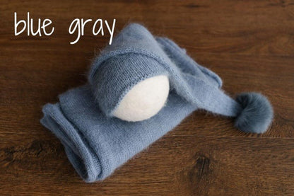 Avezano Newborn Knit Stretch Swaddle with Pom Pom Hat Photography Props