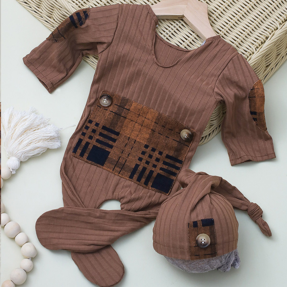 Avezano Baby Knot Hat and Romper Set for Newborn Photoshoot