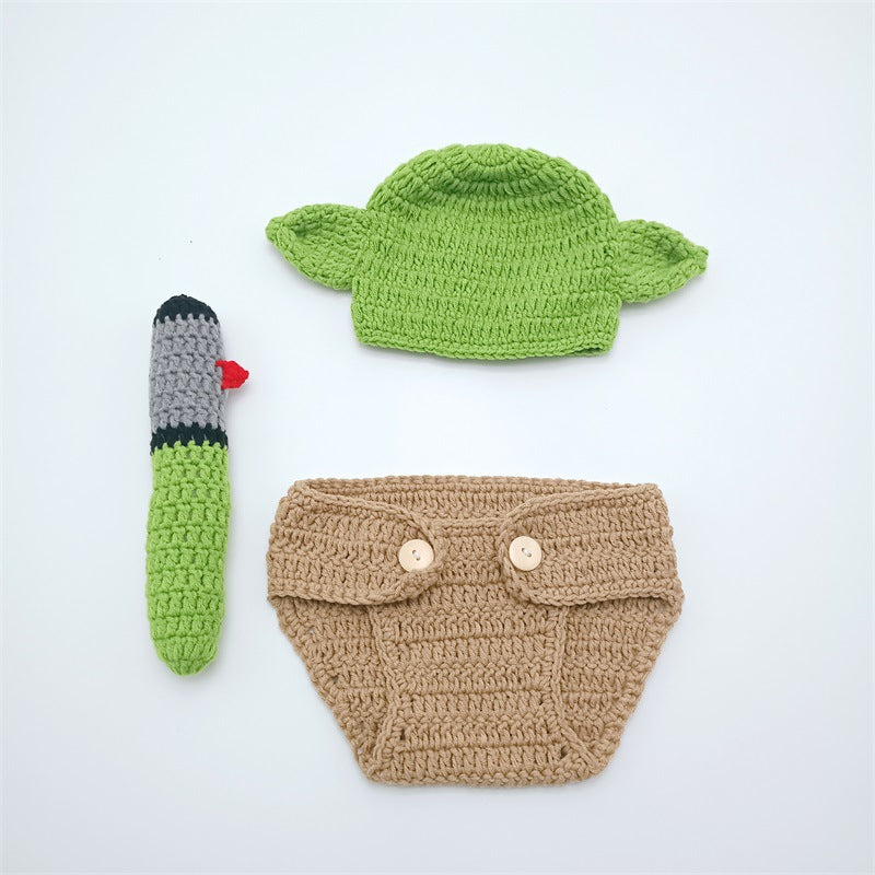 Avezano Cute Baby Yoda Knitted Photo Outfit 3-Piece Set