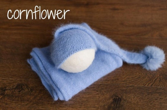 Avezano Newborn Knit Stretch Swaddle with Pom Pom Hat Photography Props
