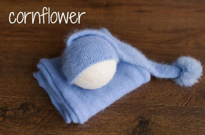 Avezano Newborn Knit Stretch Swaddle with Pom Pom Hat Photography Props