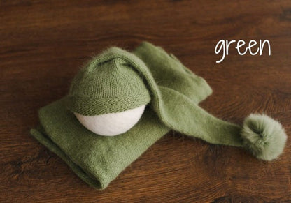 Avezano Newborn Knit Stretch Swaddle with Pom Pom Hat Photography Props