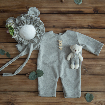 Avezano Newborn Romper Floral Hat and Bear Doll Photo Prop Set