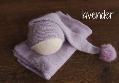 Avezano Newborn Knit Stretch Swaddle with Pom Pom Hat Photography Props