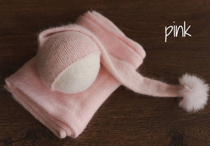 Avezano Newborn Knit Stretch Swaddle with Pom Pom Hat Photography Props