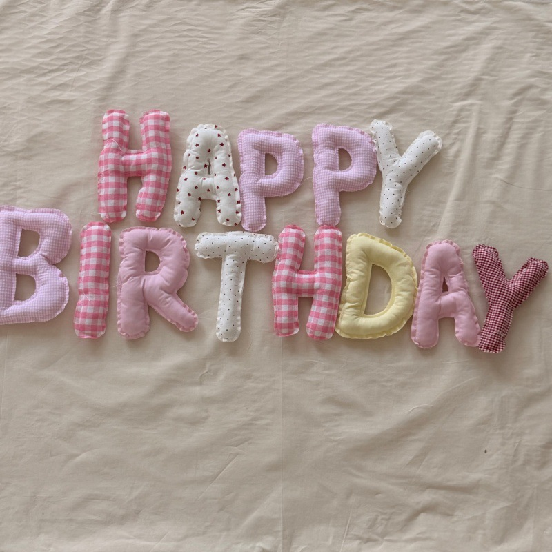 Avezano Pink Colorful Plaid Cloth Birthday Letter Signs Photography Props