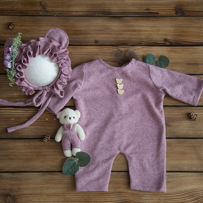 Avezano Newborn Romper Floral Hat and Bear Doll Photo Prop Set