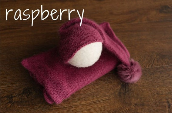 Avezano Newborn Knit Stretch Swaddle with Pom Pom Hat Photography Props