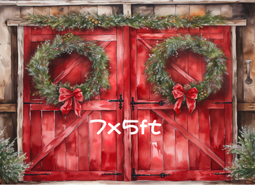 Avezano Red Door and Christmas Wreath Painting Photography Backdrop