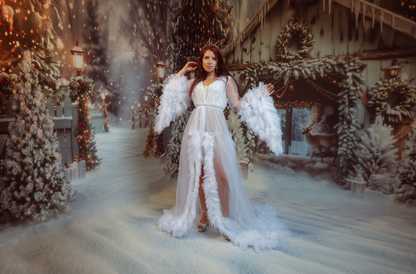 Avezano Hiver Noël Neige Lumières Photographie Toile De Fond Scène Ensemble De Salle