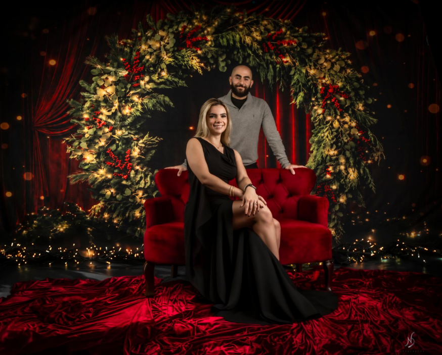 Avezano Red Curtain Christmas Wreath Photography Backdrop Designed By Polly Ro Design
