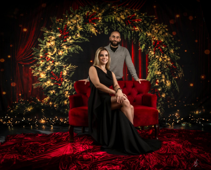 Avezano Red Curtain Christmas Wreath Photography Backdrop Designed By Polly Ro Design