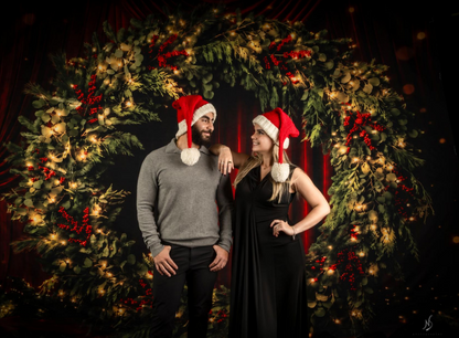 Avezano Red Curtain Christmas Wreath Photography Backdrop Designed By Polly Ro Design