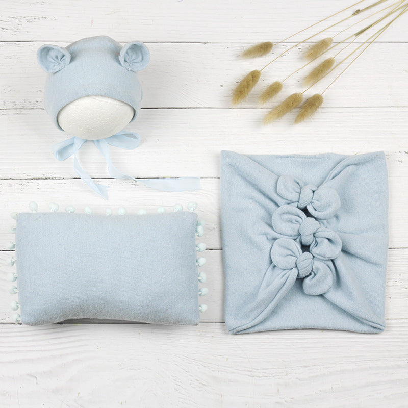 Avezano Newborn Photograpy Props Soft Wraps + Rectangular Pillow+Woolen Hat Three Piece Set
