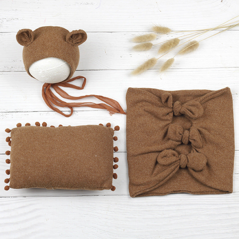 Avezano Newborn Photograpy Props Soft Wraps + Rectangular Pillow+Woolen Hat Three Piece Set