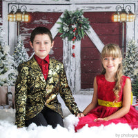 Avezano Christmas Snowy Red Wooden Door Backdrop For Photography