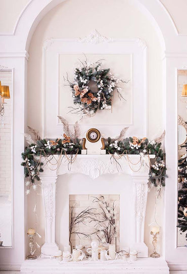 Avezano Christmas White Wall Wreath Photography Backdrop