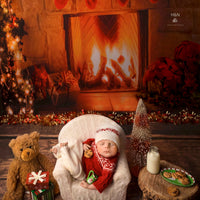 Avezano Burning Fireplace And Socks Christmas Photography Backdrop-AVEZANO