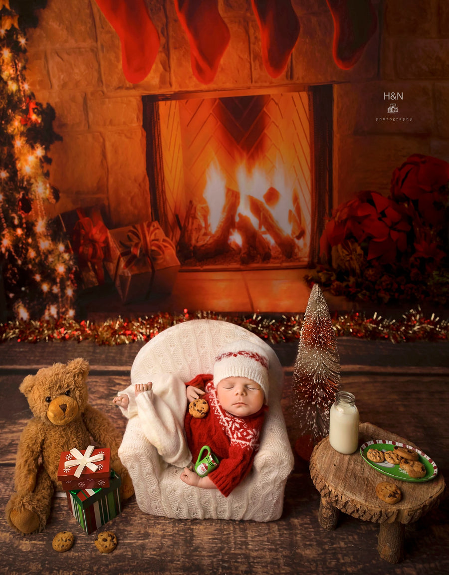 Avezano Burning Fireplace And Socks Christmas Photography Backdrop-AVEZANO