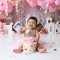 Avezano Pink and Gold Balloons One Cakesmash Backdrop for Photography Designed By Stefany Figueroa-AVEZANO