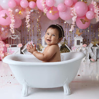 Avezano Pink and Gold Balloons One Cakesmash Backdrop for Photography Designed By Stefany Figueroa