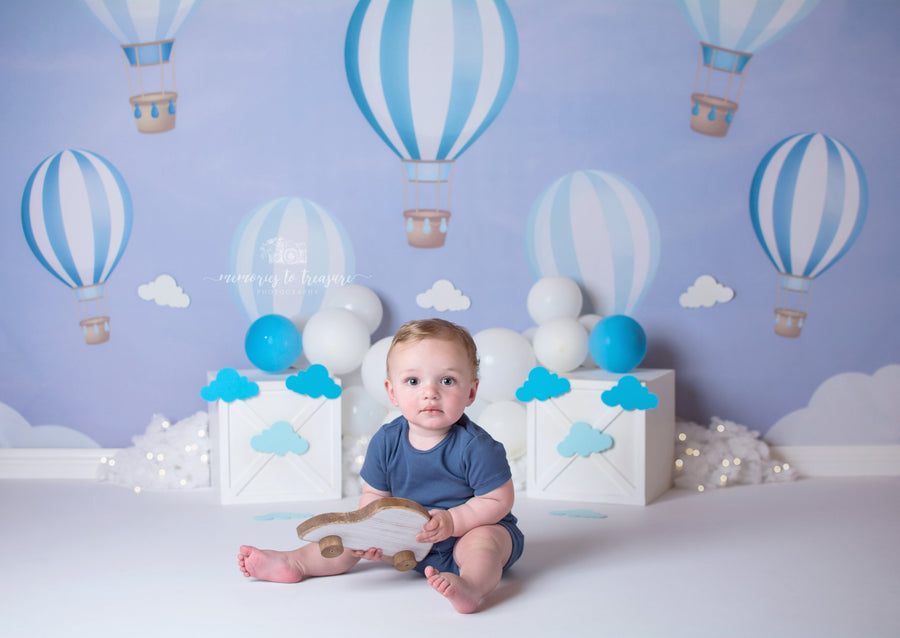 Avezano Blue Hot Air Balloons Backdrop for Photography Designed By Paula Easton-AVEZANO