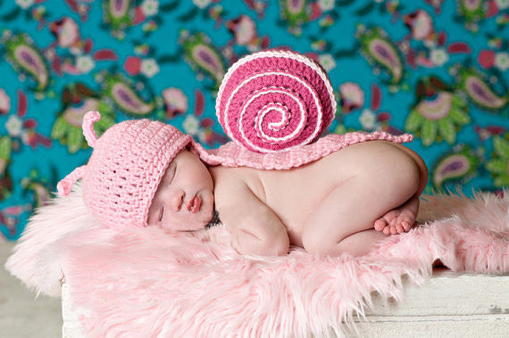 Avezano Knitting Newborn Baby Photo Props Pink Snail Modeling Outfits