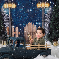 Avezano Christmas Snow Scene Snowman Street Lamp Wooden Fence Photography Backdrop