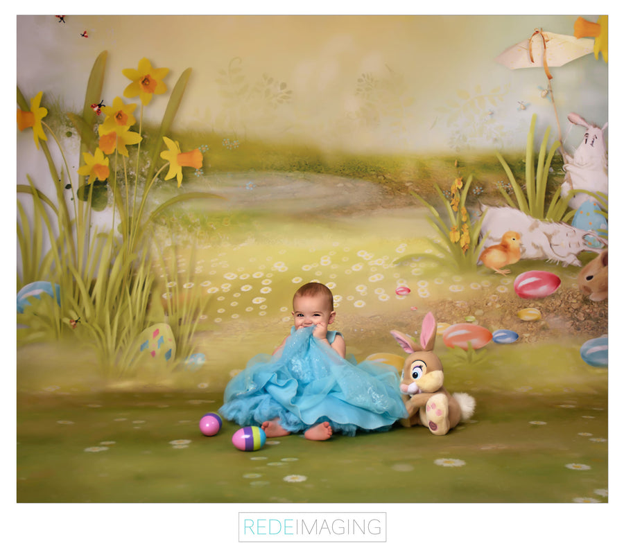 Avezano Cartoon Lawn And Rabbits Spring Photography Backdrop For Children
