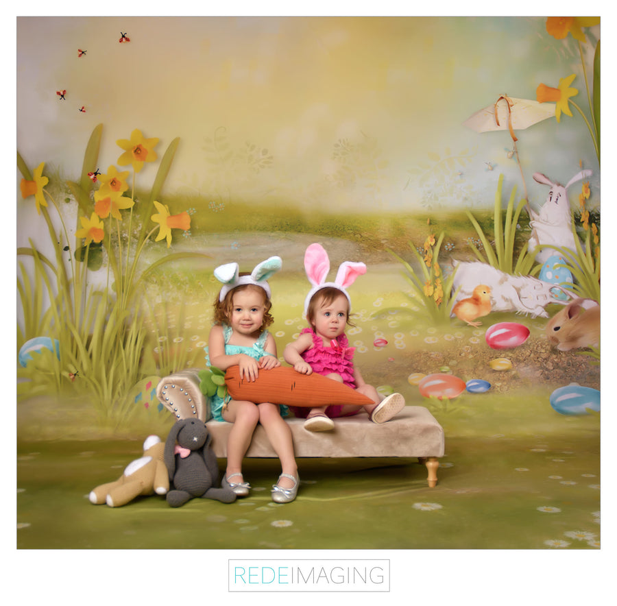 Avezano Cartoon Lawn And Rabbits Spring Photography Backdrop For Children-AVEZANO