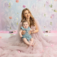 Avezano Light Blue And Pink Hand Painted Flowers Photography Backdrop-AVEZANO