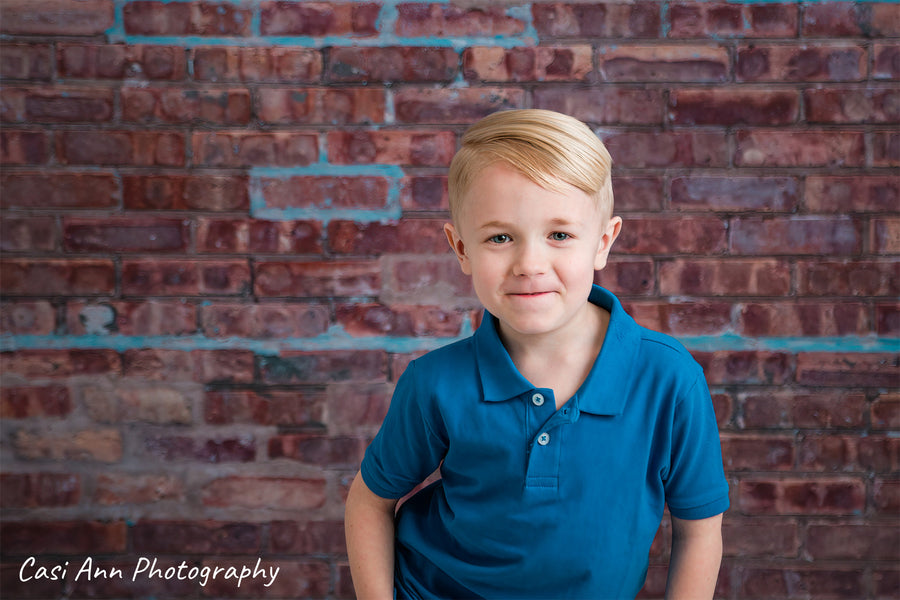 Avezano Red and Blue Brick Wall Photography Backdrop Designed By Casi Ann