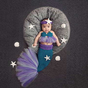 Avezano New Children's Photography Clothing Wool Braided Purple Mermaid