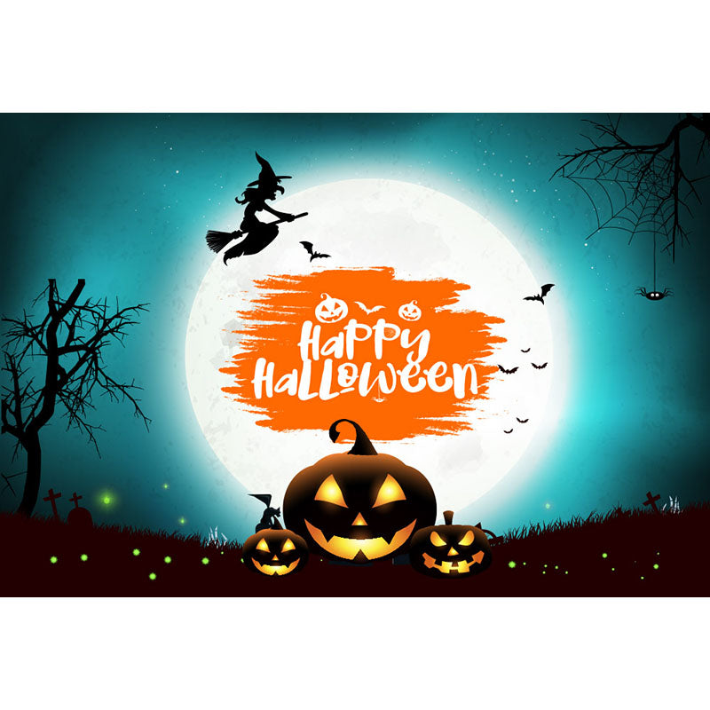 Avezano Cartoon Jack-O-Lanterns And Witch Happy Halloween Photography Backdrop-AVEZANO