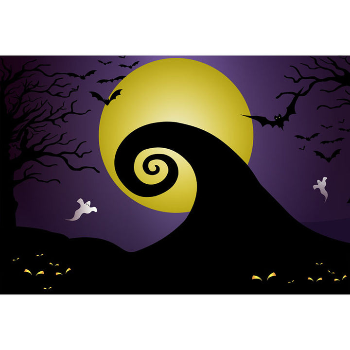 Avezano Cartoon Bright Moon Bats And Night Ghosts Halloween Photography Backdrop-AVEZANO